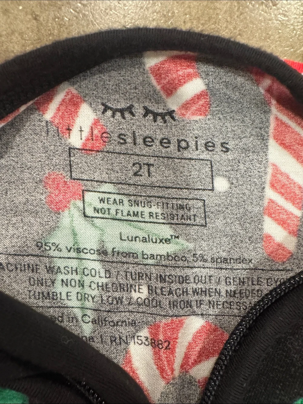Little Sleepies merry Mints Black Candy Cane Print Footie Pajamas